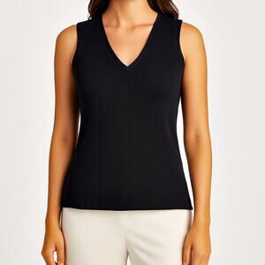 St John Knit Black Sleeveless Shell Wool Blend Luxury Top Size S NEW